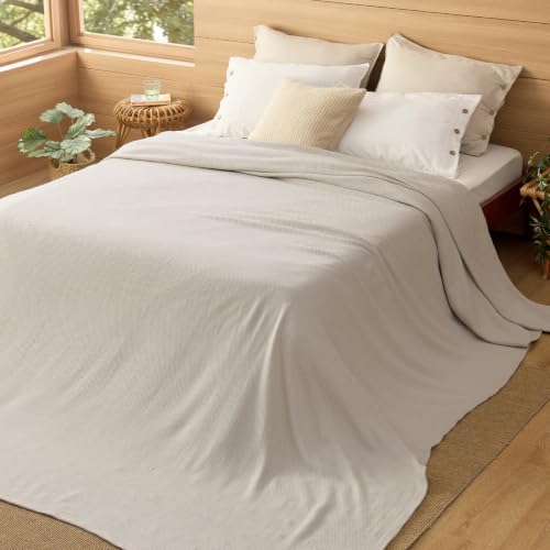 Bedsure 100% Cotton Blanket, Herringbone Weave, Oversized King, Linen Beige - color: 01 - Linen Beige, size: Oversized King