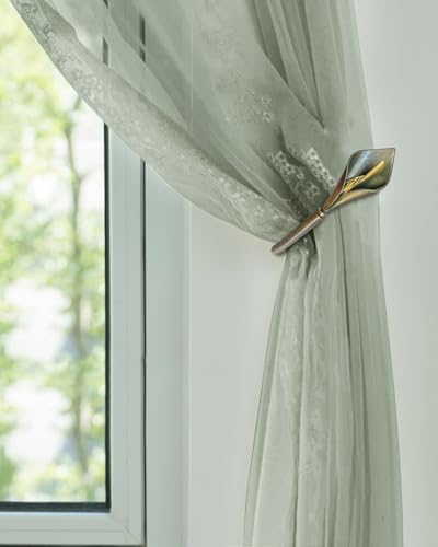 Antique Brass Curtain Holdbacks, Calla Lily Metal Tiebacks Wall Mounted - Decorative Holders for Drapes & Curtains, Heavy Duty Pull Back Hooks - color: Antique Brass