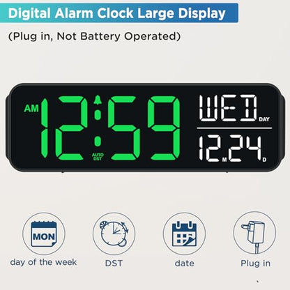 Peakeep Large Display Digital Alarm Clock for Bedroom with Date Day of Week - color: Green and White