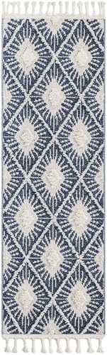 Rugs.com Boho Collection Rug – 6 Ft Runner Blue Medium-Pile Rug Perfect for Hallways, Entryways - color: Blue, size: 2' x 6' Runner