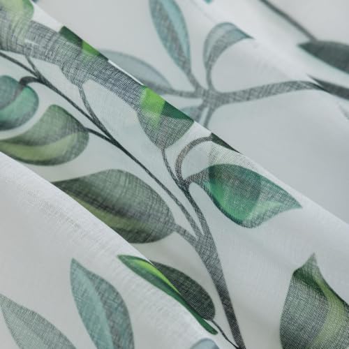 Green Leaves Sheer Curtains for Living Room 63 Inch Length 2 Panels - color: Leaf | Green, size: 50"W x 63"L (Pack of 2)