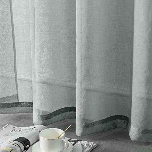 DUALIFE Grey Sheer Curtains 63 Inch Length,Faux Linen Semi Sheer Curtain Drapes for Living Room Bedroom Nursery Kitchen Bathroom Privacy Voile Window Treatment Panels,Gray,52 x 63 Inches,Set of 2 - color: Grey, size: 52"W x 63"L (Pack of 2)