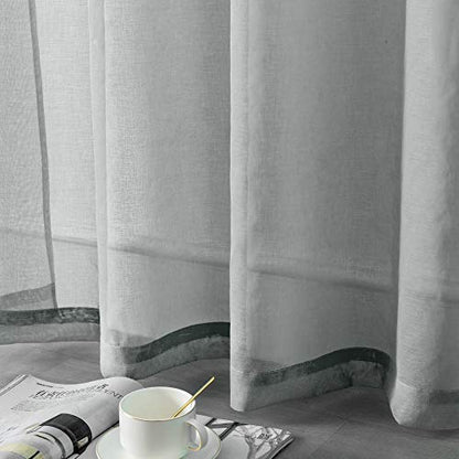 DUALIFE Grey Sheer Curtains 63 Inch Length,Faux Linen Semi Sheer Curtain Drapes for Living Room Bedroom Nursery Kitchen Bathroom Privacy Voile Window Treatment Panels,Gray,52 x 63 Inches,Set of 2 - color: Grey, size: 52"W x 63"L (Pack of 2)