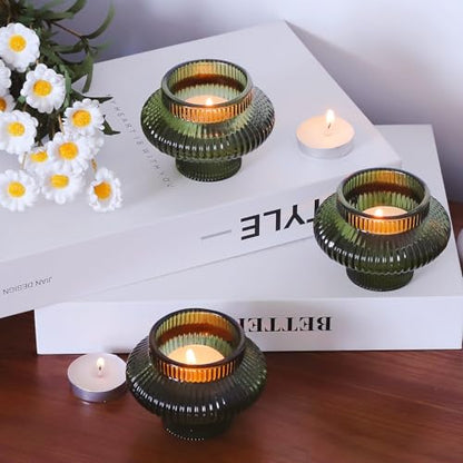 VOHO Green Taper Candle Holders Set of 6, Ribbed Glass Candlestick Holders - color: Green