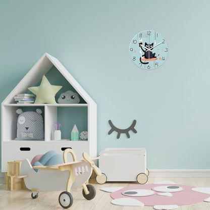 XNM Glass Analog Cat Wall Clock Battery Operated 12 Inch - color: Black, size: 12 Inch