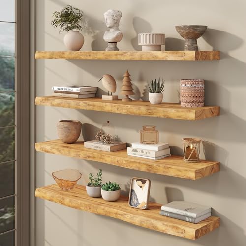 fuqing Live Edge Floating Shelves for Wall, 40 Inch Solid Elm Wood Shelves - color: Natural Elm Live Edge - 8"d, size: 40"L - 1Pack