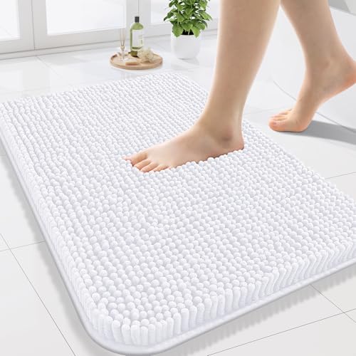 Arotive Bathroom Rugs 24x16, Soft Absorbent Shaggy Chenille Bath Rugs - color: White, size: 24" X 16"