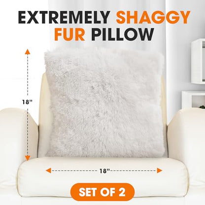 Cheer Collection Throw Pillows for Couch and Bed, Soft Shaggy Throw Pillows with Inserts Included, Cozy Long Hair Faux Fur Pillows - Set of 2-20" x 20" - White - color: White, size: 20" x 20"