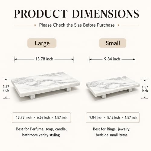 White Marble Pedestal Tray, 13.8-Inch Bathroom Vanity Counter Organizer - color: White Marble-13.8 in
