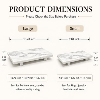 White Marble Pedestal Tray, 13.8-Inch Bathroom Vanity Counter Organizer - color: White Marble-13.8 in