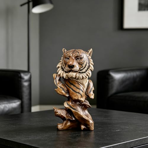 FUNSXBUG 10.8 Inch Resin Tiger Statue Sculpture Animal Collectible Figurine Gift Idea Home Desktop Decoration