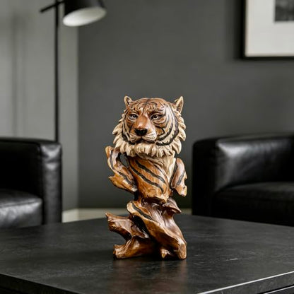 FUNSXBUG 10.8 Inch Resin Tiger Statue Sculpture Animal Collectible Figurine Gift Idea Home Desktop Decoration