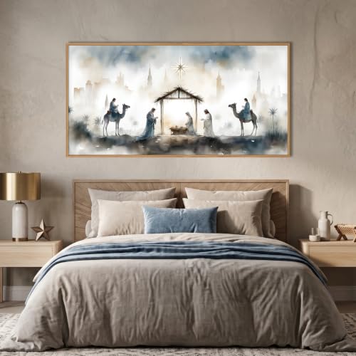 DRACIT Catholic Jesus Nativity Scene Framed Canvas Wall Art Set-20"x40" - color: Jesus Nativity Wall Art, size: 40"L x 20"W