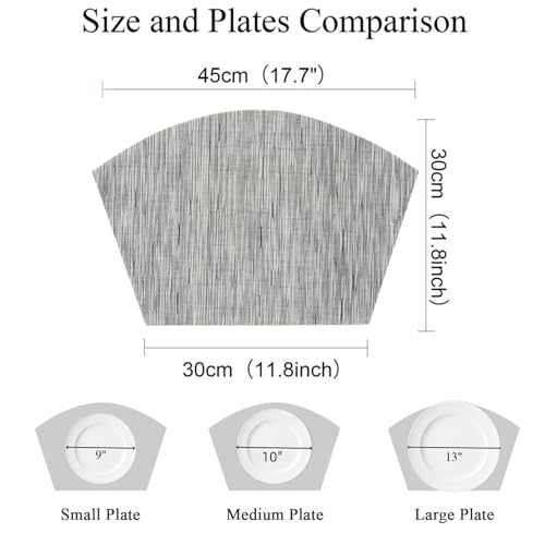 SHACOS Round Table Placemats Set of 4 Wedge Placemats Heat Resistant Woven Vinyl Table Mats Wipe Clean (4, Silver Gray) - color: Silver Gray
