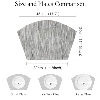 SHACOS Round Table Placemats Set of 4 Wedge Placemats Heat Resistant Woven Vinyl Table Mats Wipe Clean (4, Silver Gray) - color: Silver Gray