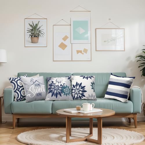 Flutesan 12 Pcs Pillow Covers 18x18 Geometric Linen for Couch, Gray Blue - color: Gray Blue