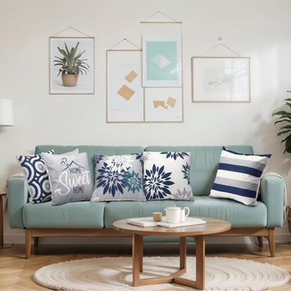 Flutesan 12 Pcs Pillow Covers 18x18 Geometric Linen for Couch, Gray Blue - color: Gray Blue