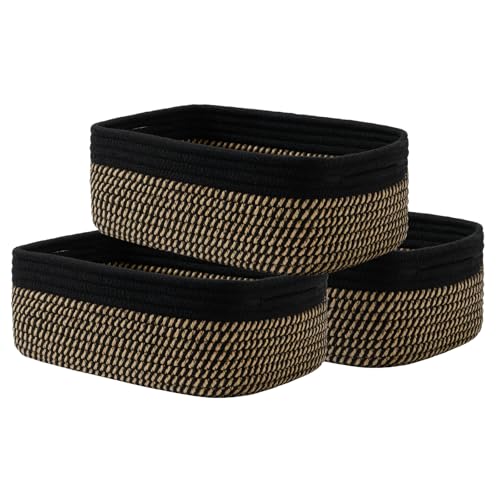 KALLAX Small Woven Storage Basket for Organizing, 12 x 8 x 4.5 inch, 3 Pack - color: Black & Brown, size: 12"L x 8"W x 4.5"H