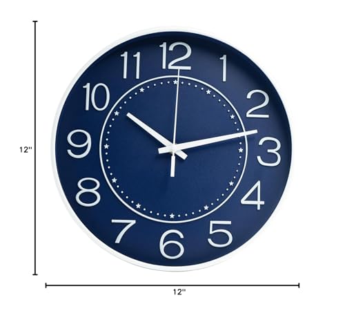 HZDHCLH 12 Inch Modern Wall Clock Battery Operated Silent Non Ticking - color: Navy Blue, size: 12 Inch