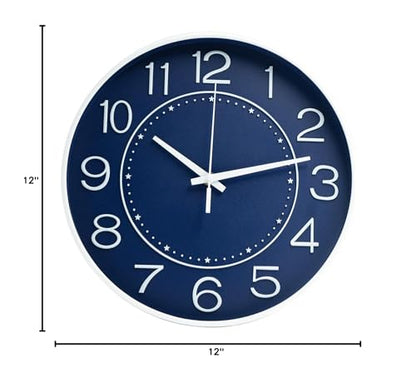 HZDHCLH 12 Inch Modern Wall Clock Battery Operated Silent Non Ticking - color: Navy Blue, size: 12 Inch