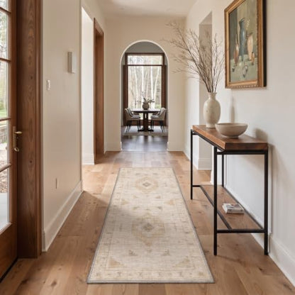 GENIMO 5X7 Area Rug for Living Room, Washable Boho Medallion Non Slip Thin - color: Cream Taupe-1, size: 5' x 7' (Rectangular)