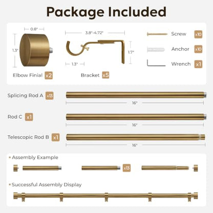 Zeerobee Curtain Rods for Windows 32 to 240 Inch, Warm Gold Curtain Rod - color: Warm Gold, size: 32"-240"