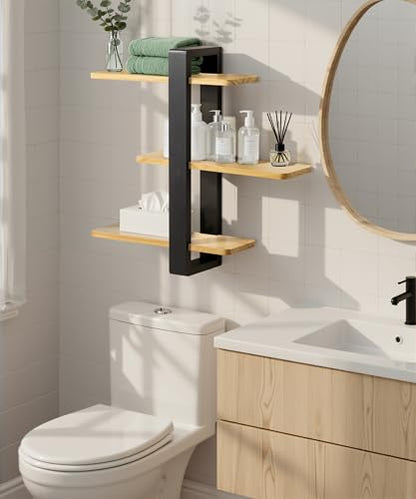 SUMGAR Wood Floating Shelves for Wall, 3 Tier Adjustable Plant Shelf Unit - color: Black&wooden, size: 3 Tier 19.6in