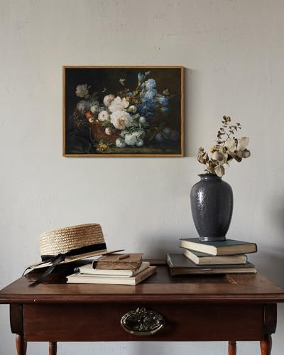 ARPEOTCY Vintage Framed Canvas Wall Art, Bathroom Hydrangea Peonies Floral Pictures Prints Retro Wall Decor, Farmhouse Moody Bedroom Living Room Flower Paintings, 12x16 Inch - color: Peonies Irises, size: 16"L x 12"W