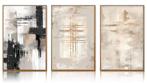 FDYCKVIP Moody Neutral Abstract Framed Canvas Wall Art Set of 3, Black and White Large Wall Decor, Modern Textured Wall Painting, Minimalist Art Print for Living Room, Bedroom, Office - 16"x24" - color: 16"x24" Abstract Wall Art