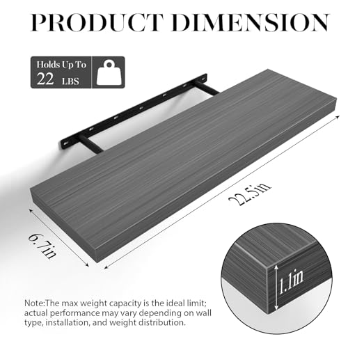 BAYKA Grey Floating Shelves 22.5in, Set of 3, Wall Mount Rustic Wood Shelf - color: F. Grey - Industrial Edge Style, size: 22.5inches
