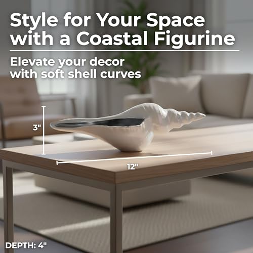 Ceramic Shell Sculpture – Decorative Figurine for Room Decor, for Shelf, Mantel, Or Tabletop Display, Coastal Home Decor Accent for a Calm, Collected Styling – 3" x 12" x 4", Ivory