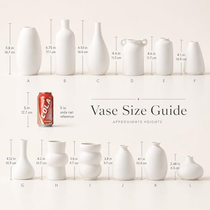 Set of 12 White Ceramic Vase for Pampas Grass Flowers, Japandi Small Vases in Bulk for Wedding Centerpieces, Shelf and Table Decorations, Living Room and Bedroom Decor, DIY Gift - size: Set of 12