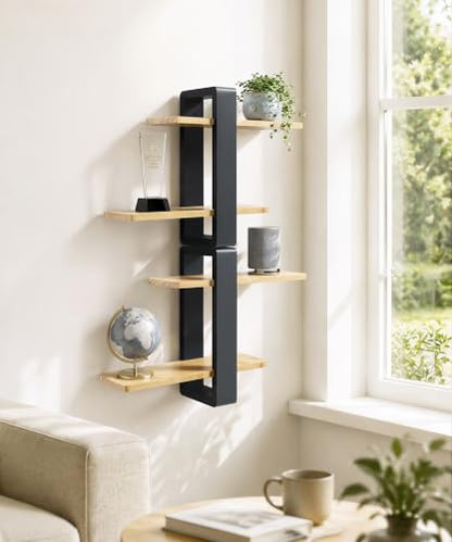 SUMGAR Floating Shelves for Wall Wood, 2 Tier Adjustable Plant Shelf Unit - color: Black&wooden, size: 2 Tier 16in