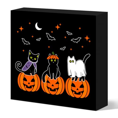 Halloween Decorations Indoor Pumkin Black Cat Halloween Sign Decor for Home Office Bedroom Table Desk Shelf Decor - color: Cat Halloween