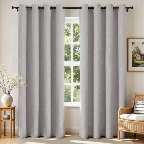 Joydeco Blackout Curtains 63 Inches Long 2 Panels Burg, Room Darkening Curtains for Bedroom, 100% Black Out Textured Thermal Drapes Privacy Protection 2 Panels Set(W52 x L63 Inch, Greyish White) - color: Greyish White, size: 52"W x 63"L (Pack of 2)