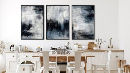 Large Framed Abstract Wall Art, Rustic Blue Canvas Prints, 24"x36"x3 - color: navy, size: 24" X 36" X 3pcs Framed