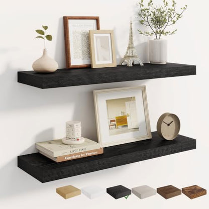 Dreamland 30 Inches Wall Mounted Wood Floating Shelves, Black, 2 Pack - color: Black, size: 30in
