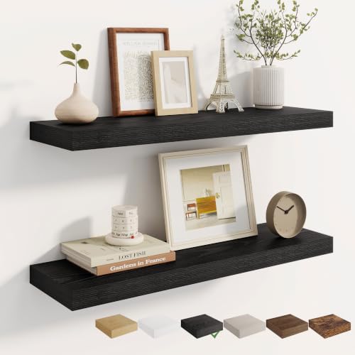 Dreamland 30 Inches Wall Mounted Wood Floating Shelves, Black, 2 Pack - color: Black, size: 30in