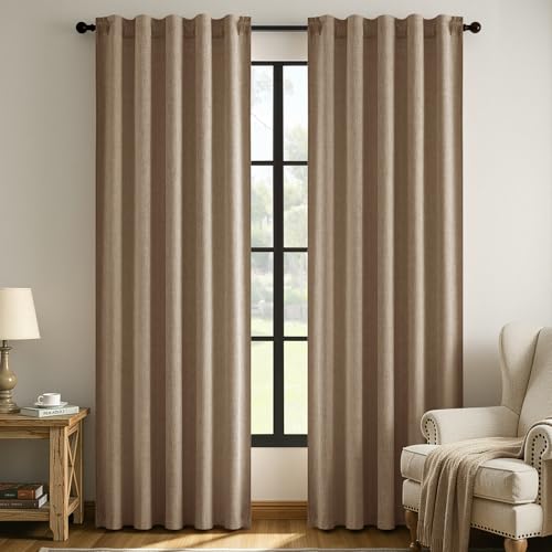 MIULEE Thick Linen Curtains, 42Wx84L, Brown Tan Semi Sheer Linen Textured - color: Brown, size: 42"W x 84"L (Pack of 2)