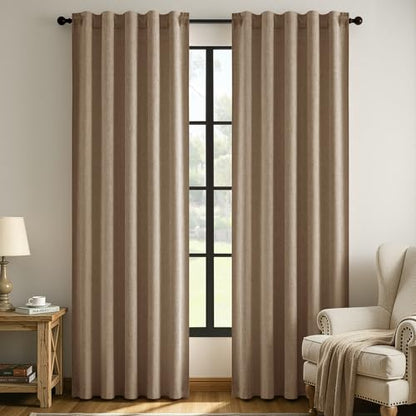 MIULEE Thick Linen Curtains, 42Wx84L, Brown Tan Semi Sheer Linen Textured - color: Brown, size: 42"W x 84"L (Pack of 2)