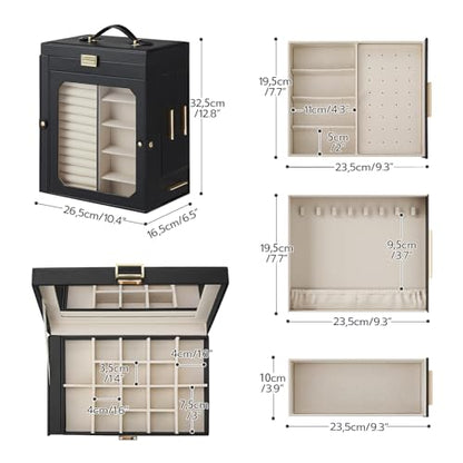 HOOBRO Jewelry Box with Mirror, Travel Jewelry Organizer with Glass Window - color: Black + Gold