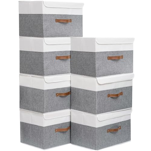 Yawinhe Fabric Storage Boxes with Lids,White/Grey,15.0x9.8x9.8in,7-Pack - color: White/Grey, size: L/(7 Pack)