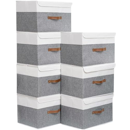 Yawinhe Fabric Storage Boxes with Lids,White/Grey,15.0x9.8x9.8in,7-Pack - color: White/Grey, size: L/(7 Pack)
