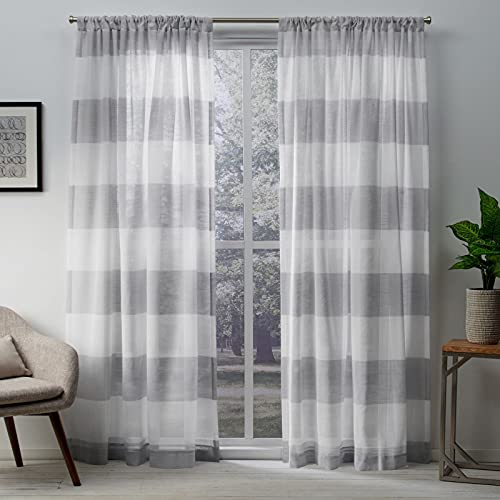 EXCLUSIVE HOME Darma Sheer Linen Rod Pocket Curtain Panel Pair, 50"x96", Dove Grey - color: Dove Grey, size: 50"W x 96"L (Pack of 2)