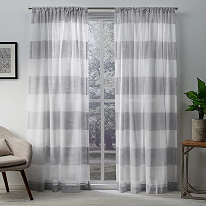 EXCLUSIVE HOME Darma Sheer Linen Rod Pocket Curtain Panel Pair, 50"x96", Dove Grey - color: Dove Grey, size: 50"W x 96"L (Pack of 2)