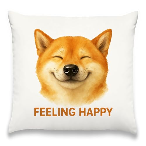 Happy Shiba Inu Pillow Cover 18x18 Inches, Feeling Happy Dog Decor - color: Happy Shiba Inu
