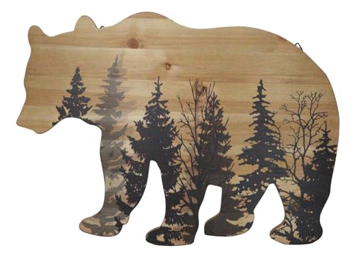 Ebros Gift Rustic Western Black Bear With Pine Trees Forest Silhouette Wooden Plank Cutout Wall Decor Sculpture Wildlife Forest Cabin Decor Accent