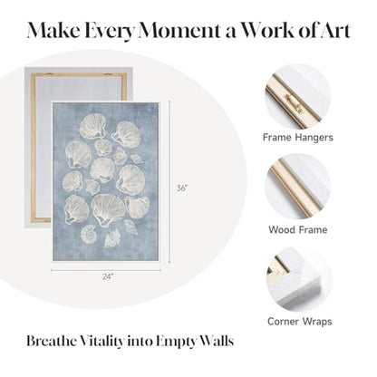 Large Framed Abstract Coastal Blue White Wall Art for Living Room, 24x36 In - color: Blue White, size: 24" W x 36" H x 2Pcs