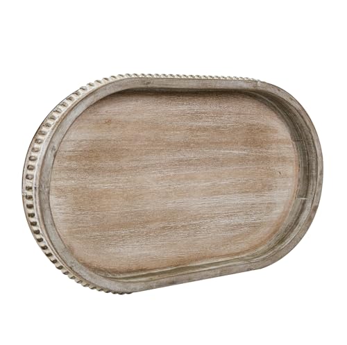 MAONAME Oval Decorative Wooden Tray, Washed White Rustic Wood Serving Tray - color: Wash White, size: 15" x 9" x 1.2"