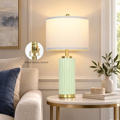 JUNNAI 25" Modern Green Ceramic Table Lamp for Living Room Bedroom EndTable - color: Light Green-25"